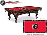 Calgary Flames Logo Pool Table with Elmhurst Legs and Cinnamon Finish