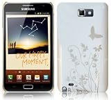 IMD FLOWERS AND BUTTERFLIES HARD BACK CASE FOR SAMSUNG GALAXY NOTE I9220 SILVER ON WHITE WITH SCREEN PROTECTOR: samsung galaxy note white case