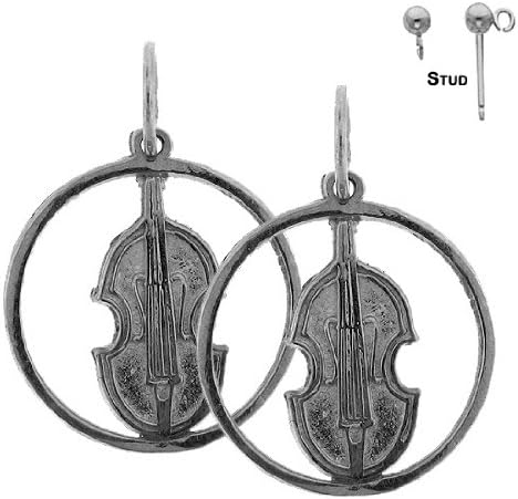 Earring Obsession's Rhodium-plated 925 Sterling Silver 20mm Viola, Violin Post Earrings (Approx. 1.87 grams)