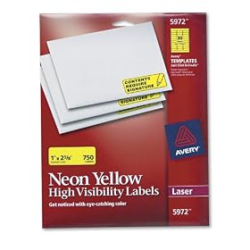 Avery Neon Laser Labels, Rectangle, 1 X 2-5 8, Fluorescent Yellow, 750 Pack (AVE5972) by Avery