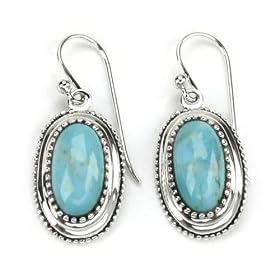 Barse Sterling Silver Oval Turquoise Frenchwire Earrings by Barse