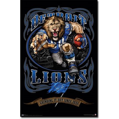 Detroit Lions (Mascot, Grinding It Out Since 1934) Sports Poster Print - 22x34 Poster Print, 22x34
