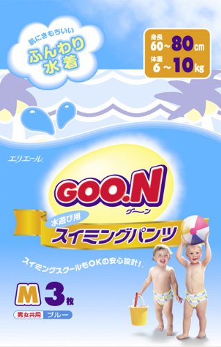 水遊び用紙おむつグ～ンMサイズ・3枚入り12パック(ブルー) ※グーン スイミングパンツ