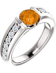 Platinum 6.00mm Round Cut Spessartite Garnet and Diamond Ring -- LIFETIME WARRANTY