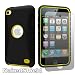 Apple iPod Touch 4 Black Yellow Tough Armor Skin Case + Naked Shield Screen Protector