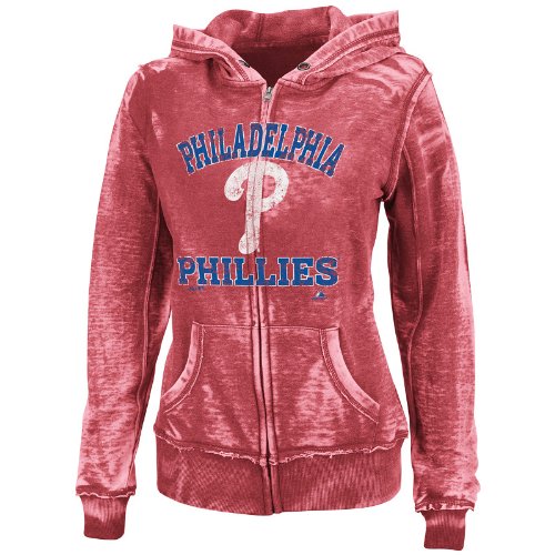 MLB Philadelphia Phillies Women's Push The Limits Full-Zip Hooded Fleece Jacket, Washed Red Heather, Medium at Amazon.com