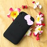 Hello Kitty black Silicone with bow Cover Case for iphone 3