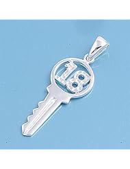 Sterling Silver 18 Birthday Key Love Pendant Classic Charm Pure 925 New 33mm with 0.8mm Snake Chain