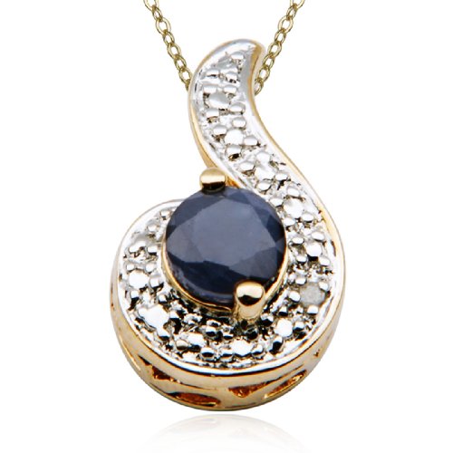 18k Yellow Gold Plated Sterling Silver Sapphire and Diamond Accent Pendant, 18"