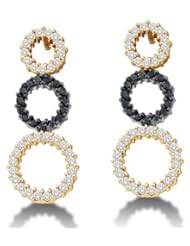 14K White Gold Channel Set Round White and Black Diamond Circle Dangle Earrings - (.78 cttw)