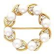14K Yellow Gold White Akoya Pearl and Diamond Circle Brooch