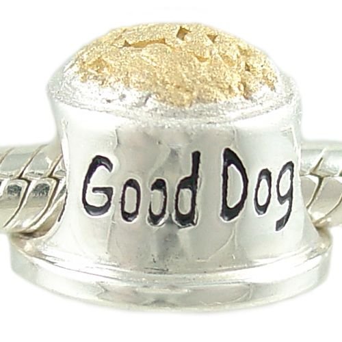 Petite Good Dog Food Dish 14K and 925 Sterling Silver Bead fits European Charm Bracelet