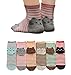 AnVei-Nao Womens Girls Stripe Cute Cat Cotton Soft Pattern Crew Socks 6 Pairs