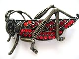Vintage Repro Ruby Red Crystal Rhinestone Grasshopper Insect Fashion Pin Brooch