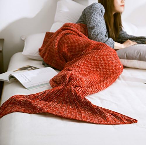 YKALF Home Decor Christmas gift for Handcrafted All Seasons Soft Warm Knitted Mermaid Tail Blanket Living Room Sleeping Bag for Adults / Kids ,Assorted Size (57"28", Orange)