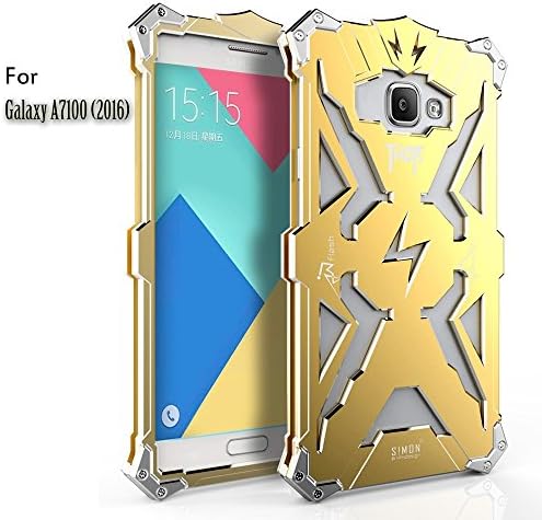 Gold Cool Thor Series Iron Body All Metal Aluminum Hard Rugged Case Armor Bumper Shell Cover for Samsung Galaxy A7(2016) A7100(2016)