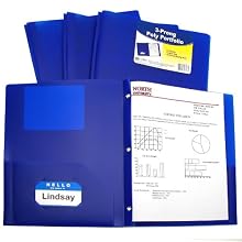C-Line Two-Pocket Heavyweight Poly Portfolio with Prongs, For Letter Size Papers, Includes Business Card Slot, 1 Case of 25 Portfolios, Blue (33965)