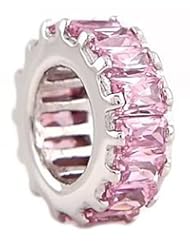 Sterling Silver Pink Topaz October Birthstone Large Baguette Spacer Wheel Bead