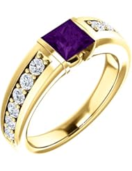 18K Yellow Gold 5.00x5.00mm Princess Cut Chatham Created Alexandrite and Diamond Ring -- LIFETIME WARRANTY