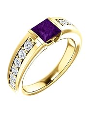 14K Yellow Gold 5.00x5.00mm Princess Cut Amethyst and Diamond Ring -- LIFETIME WARRANTY