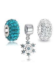 Bling Jewelry CZ Christmas Snowflake Blue Topaz Color Bead Bundle Fits Pandora