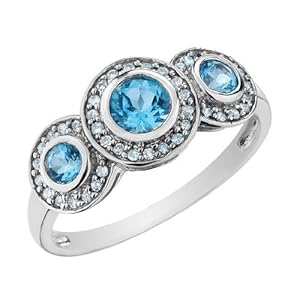 Blue Topaz Ring with Diamonds 7 8 Carat (ctw) in 10K White Gold, Size 5.5 by
