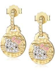 Hello Kitty by Simmons Jewelry Co. "Hammered Disc 14K Gold Plated" Gold Plated with Swarovski Crystal Pave Dangle Drop Earrings