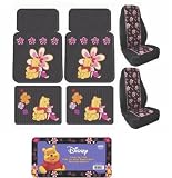 Winnie the Pooh & Piglet Paradise 6pc Combo Set Front & Rear Floor Mats & Seat Covers Plus Bonus License Plate Frame
