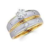 14K Yellow and White 2 Tone Gold Round-cut Diamond Women's Engagement Ring and Wedding Band 2 Pieces Bridal Set (0.23 CTW., G-H Color, SI1-2 Clarity)