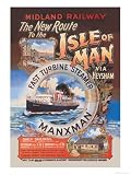 New Route to the Isle of Man Via Heysham on the Fast Turbine Steamer Manxman Art Giclee Poster Print by Herbert Steventon, 9x12