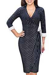 Sexy V-neck Striped Print Wrap Polyester/Spandex Cocktail Party Dress 