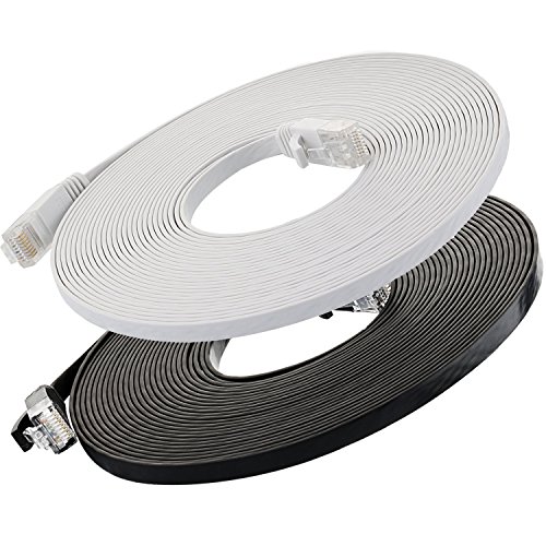 Cat6 Ethernet Cable Flat 25ft (Black and White )(At a Cat5e Price but Higher Bandwidth) Internet Network Cable - Cat 6 Ethernet Patch Cable Short - Computer Cable With Snagless RJ45 Connectors Cat6 Ethernet Cable Flat 25ft (Black and White )(At a Cat5e Price but Higher Bandwidth) Internet Network Cable - Cat 6 Ethernet Patch Cable Short - Computer Cable With Snagless RJ45 Connectors