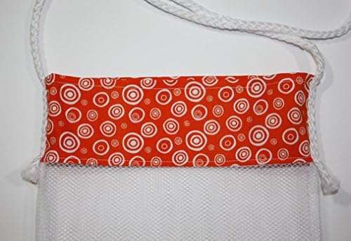 Sea Shell Bag, Beach Circles on Orange Fabric & Mesh Shoulder Strap Beach Bag Handmade by FrogBlossoms