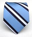 100% Silk Woven Light Blue and Navy Striped Tie