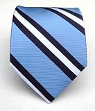 100% Silk Woven Light Blue and Navy Striped Tie