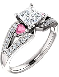 10K White Gold Princess Cut Diamond and Pink Sapphire Ring -- LIFETIME WARRANTY