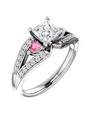 18K White Gold Princess Cut Diamond and Pink Sapphire Ring -- LIFETIME WARRANTY