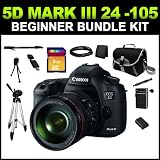 Canon EOS 5D Mark III Digital Camera with Canon 24-105mm f/4L IS USM AF Lens + 8GB Beginner Bundle Kit includes (Charger, Battery, 8GB SD Card, Tripod, Camera Case, Card Reader, HDMI, Lens Pen & Cleaning Kit)