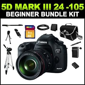 Canon EOS 5D Mark III Digital Camera with Canon 24-105mm f/4L IS USM AF Lens + 8GB Beginner Bundle Kit includes (Charger, Battery, 8GB SD Card, Tripod, Camera Case, Card Reader, HDMI, Lens Pen & Cleaning Kit)