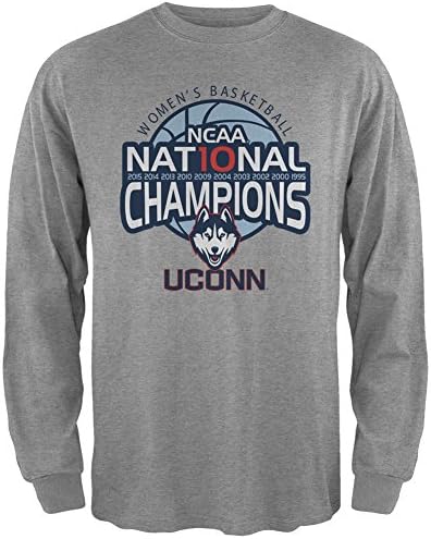 Uconn Huskies 2015 NCAA Script 10 Champions - Heather Adult Long Sleeve T-Shirt - Large