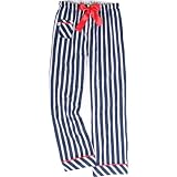 Nautical Navy Blue and White Stripe VIP Flannel Pants for lounging, sleep, sports. Unisex relaxed fit