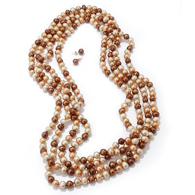 14K Gold 100 Color Choice Cultured Freshwater Pearl Necklace w/ Earrings