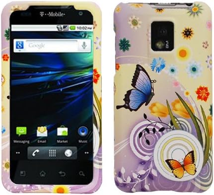 MINITURTLE, Slim Fit Rubber Feel 2 Piece Graphic Image Snap On Hard Phone Case Cover and Screen Protector for Android Smartphone TMobile G2x / LG Optimus 2x P 990 P 999 (Raining Flower Butterfly)