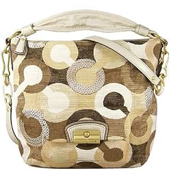 Coach Kristin Op Art Sequin Graphic Shoulder Hobo Bag Tote 14860 Khaki