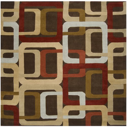 6' x 6' Soporific Squircle Modern Sienna Red and Brown Wool Area Throw Rug