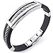 KONOV Mens Rubber Stainless Steel Bracelet, Classic Bangle, Black Silver