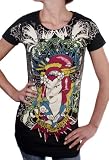 ED HARDY Christian Audigier Womens T Shirts Tunic Popart Geisha Kiss of Death Black Art
