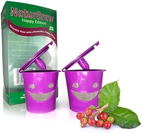 NaturBrew Kcup Reusable Coffee Filter, Happy Face Replacement My K-cup Refillable Kcup Filter for Keurig 2.0 Coffee Brewer Fits K200, K300, K400, K500 Series and All 1.0 Brewers