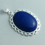 Silver Plated Lapis Lazuli Pendant with Doiley Frame - Ladies Necklace Charm with September Birthstone (1.5 inch)