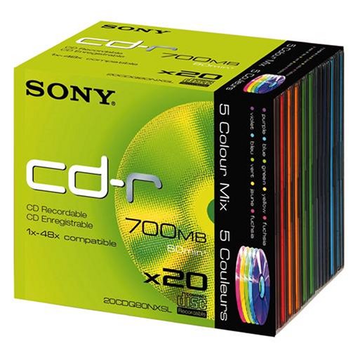 Childrens Toyshop  Electronics : Sony 20CDQ80NXSL 20-Pack 80min/700Mb Recordable CD (Colour Mix)